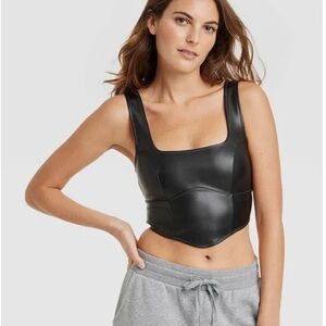Colsie Faux Leather & Mesh Top